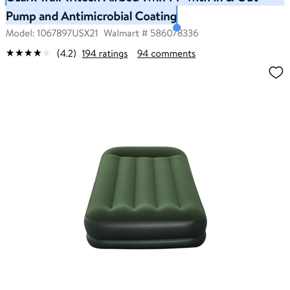 NEW Ozark Trail Tritech Airbed Twin 14" w/ Pump